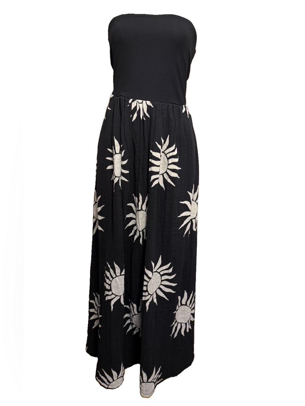 LOFT Beach Black Strapless Celestial Cotton Gauze Side Slit Maxi Dress Size Med